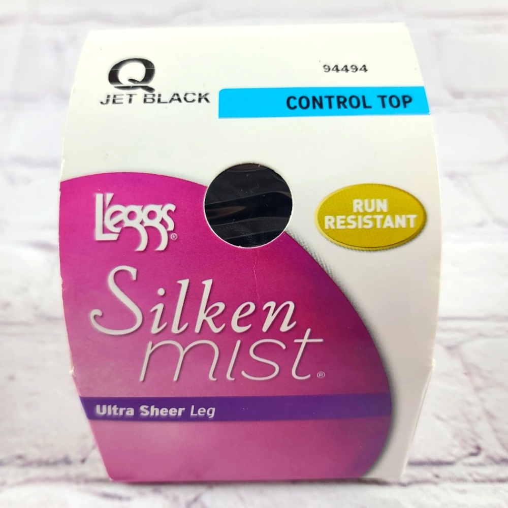 L'eggs Size Q Control Top Pantyhose Jet Black Ultra Sheer
